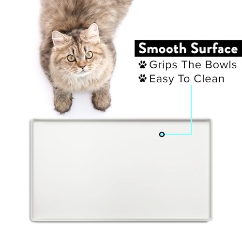 CatGuru Cat Food Mat, Small & Large Pet Feeding Mat, 100% Waterproof Cat Placemat for Food and Water, Silicone Mats for Cats Bowls, Non-Slip Mat for Pet Bowl or Fountain (Small, Marshmallow)