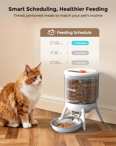 Invengo Automatic Cat Feeder, 3L Timed Pet Feeder for Cats & Small Dogs, Dual Power USB & Battery, Clear Hopper, Easy-Clean, Dry Food & Kibble, Up to 6 Meals Daily