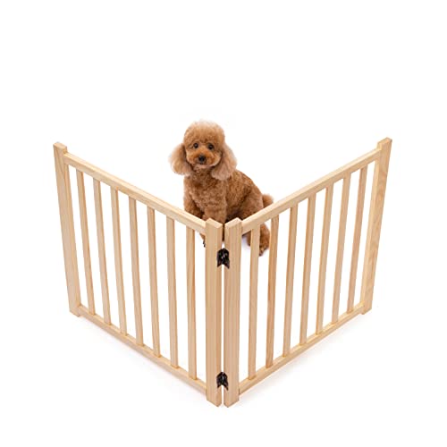 YOCAN Non-Painted Wood FreeStanding Pet Gate for Dogs,Wooden Dog Gates for Doorways, Stairs,The House, Dog Fences Indoor Puppy Gate-2 Panel H:23”