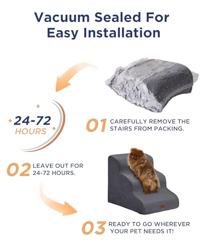 Beige Curved Dog Stairs Ramp for Small Dogs & Cats 17" H, 3-Step Dog Steps for Couch Sofa and Chair, Pet Stairs for Cats, Non-Slip Balanced Pet Steps