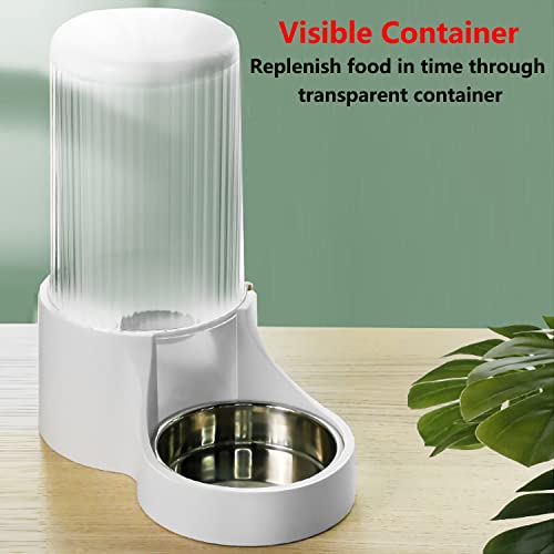 Makikuser Automatic Cat Feeder, 3.8L Large Gravity Cat Food Dispenser with Detachable Top Lid, Visible Bottle and Stainless Steel Bowl for Pets (White)