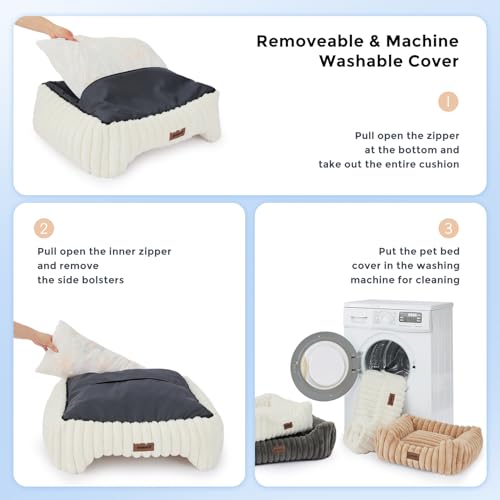 ZOMISIA Large Cat Beds - Orthopedic Dog Bed for Medium Dogs, Rectangle Pet Bed with Fluffy Removable Washable Cover, 25x21x9inches, Grey