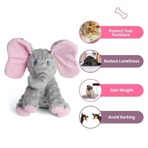 DODODOLA Dog Toys Puppy Toys Cute Squeaky Elephant Dog Toy with Crinkle Paper Stuffed Plush Animal to Keep Them Busy for Small Medium Large Dogs