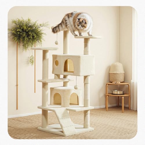 Aidoly Cat Tree 54 Inch, Multi-Level Cat Tower with Condo, Perches, Sisal Scratching Posts and Climbing Ladder, Pet Play Toy Balls House for Indoor Cats