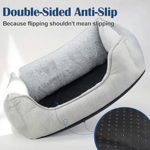 Small Dog Bed for Dogs with Cool to Touch Fabric， Soft Calming Cat Beds for Indoor Cats， Reversible Square Pet Bed for Puppy, Machine Washable Non-Slip Bottom S