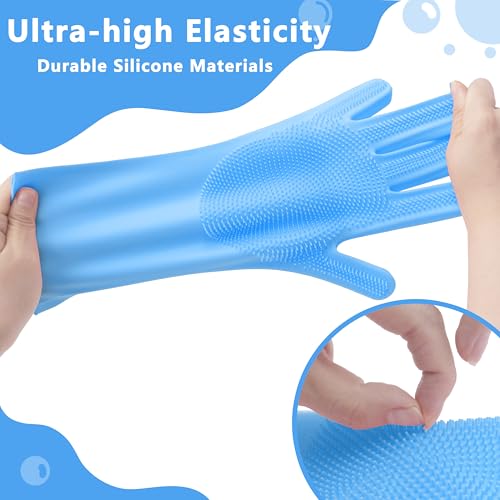 Maiiu Pet Grooming Gloves—Heat Resistant Dog Washing Gloves with High-Density Teeth, Dog Bath Scrubber with Enhanced Five Finger Design, Silicone Gloves for Dogs and Cats Bathing, Massage (Blue)