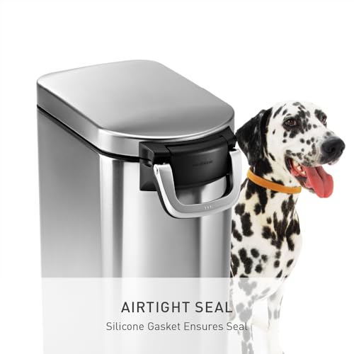 simplehuman 35 Liter, 40 lb / 18.1 kg X-Large Pet Food Storage Container for Dog Food, Cat Food, and Bird Feed, Brushed Stainless Steel