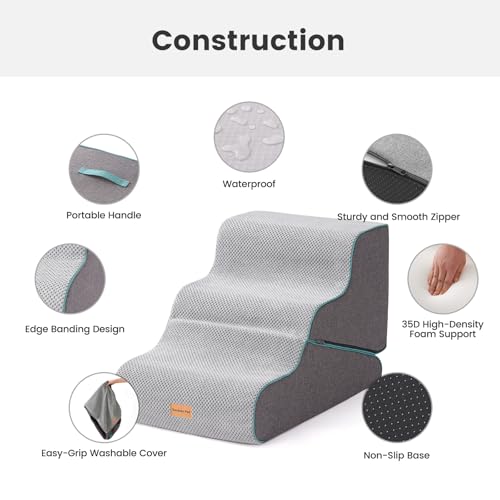 Gardner Pet Dog Stairs for Small Dogs 16.5" H, 2 in 1 Transformable 3-Step Pet Stairs and ramp, Dog Steps for Couch (13-20 in) with Durable Non-Slip Waterproof Cover and CertiPUR-US Certified Foam