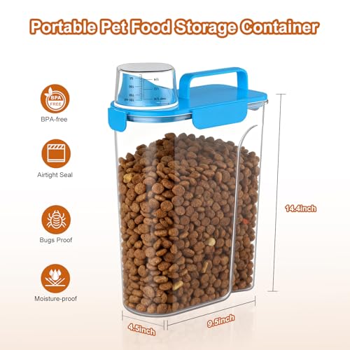 Uppetly Dog Cat Food Storage Container, 5-7Lbs Pet Food Containers, Airtight Cat Food Container with Portable Handle & Measuring Cup, Small Animal Dry Food Dispenser for Dogs, Cats and Birds