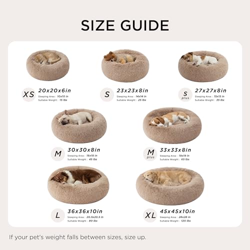 Bedsure Calming Dog Bed for Small Dogs - Donut Washable Small Puppy Bed, 23 inches Anti-Slip Round Fluffy Plush Faux Fur Large Cat Bed, Fits up to 25 lbs Pets, Camel