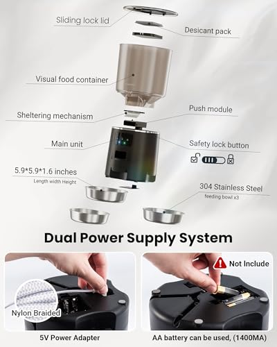 Automatic Cat Feeder for 3 Cats, 6L/25 Cup Cat Food Dispenser with Strong Anti-Jam System, Dual-Effect Desiccant, Smart WiFi App Control Pet Feeder, Automatic Dog Feeder with 10S Recorder