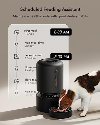 PETLIBRO Automatic Cat Feeder, Automatic Dog Food Dispenser with Freshness Preservation, 5L Timed Pet Feeders for Dry Food, Up to 6 Meals Per Day, Granary 5L Basic Button Type Black