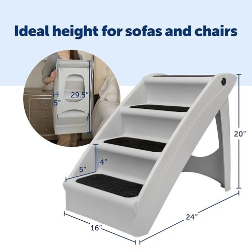 PetSafe CozyUp Folding Dog Stairs, Portable Indoor/Outdoor Pet Steps for Bed, Couch & Car, Grey, 20 Inch