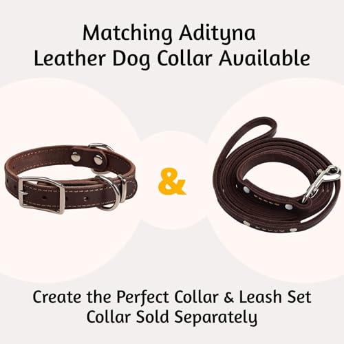 ADITYNA - Premium Leather Dog Leash - 6 ft, Heavy-Duty, Soft & Strong for Small/Medium Dogs - Perfect for Walking, Training, Hiking, and Running (Small: 6 ft x 1/2", Brown)