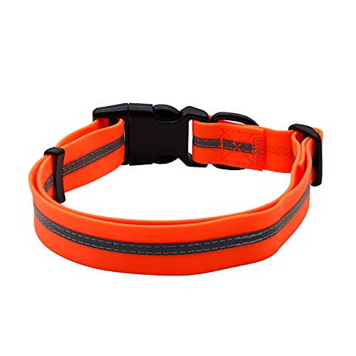 Nimble Reflective Waterproof Dog Collar Adjustable Odor Resistant Easy Clean Pet Collar for Small Medium Large Dogs Night Walking Outdoor Rainy Use (Large (15.35”-24.8”inches), Orange)