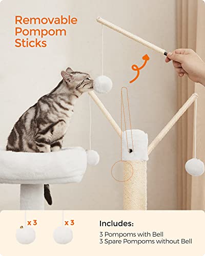 Feandrea Cat Tree with Litter Box Enclosure, 59-Inch Modern Cat Tower, 2-in-1 Condo with Scratching Posts, Washable Removable Cushion, Greige UPCT113G01