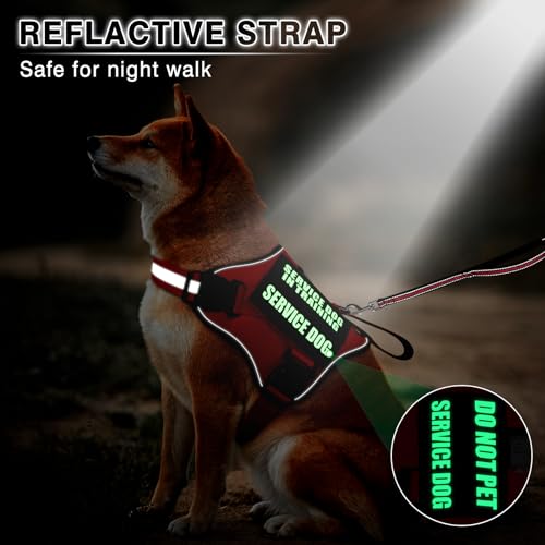 MOOGROU Service Dog Vest Harness and Leash Set+10 Patches,No Pull&Adjustable Reflective Dog Harness with Soft Padded Handle for Training/Everyday,Fit Small/Medium/Large/Extra-Large Dogs(Red M)