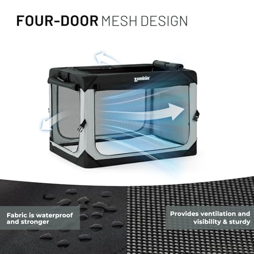 ZOMISIA 36 Inch Collapsible Dog Crate for Large Dogs - Portable Dog Travel Crate Soft Sided with Breathable Mesh Windows, Foldable Dog Kennel for Indoor and Outdoor, Grey