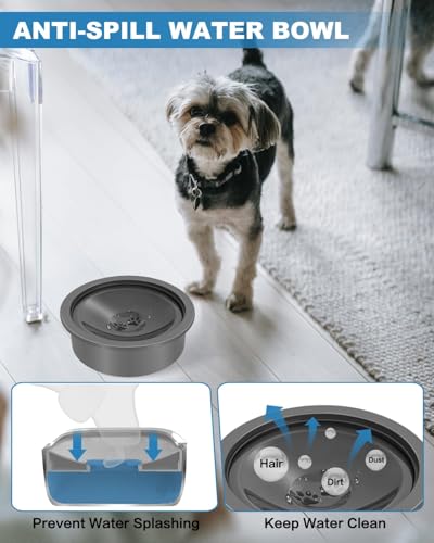 No Spill Dog Water Bowl, Slow Drinking Non Spilling Water Dish, Fits into Elevated Pet Feeder, 30oz Messy Drip Proof Slobber Stopper Water Dispenser for Dogs
