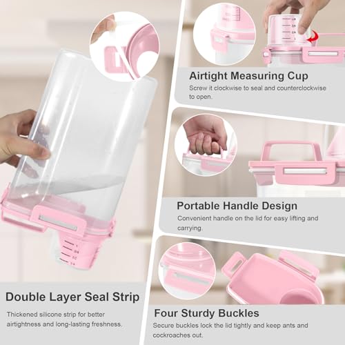 ODOMU Dog Cat Food Storage Container, Pet Food Container Airtight with Large Spout & Cup, BPA-Free Plastic Food Dispenser for Pet Food, Bird Seed, Rice, Flour - Pink 2.5-5lb (1 pack)