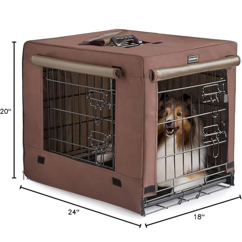 DONORO Dog Crates for Small Size Dogs Indoor Double Door Dog Kennels & Houses for Puppy and Cats, Collapsible Metal Contour Dog Cages (Brown, 24.0" L x 18.0" W x 20.0" H)