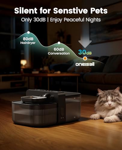 oneisall Wireless Filterless Cat Water Fountain, Separate Clean and Dirty Water Pet Fountain with Stainless Steel Bowl, 3.5L/118oz Quiet No Filter Smart FreshFill Automatic Cat Water Dispenser, Black