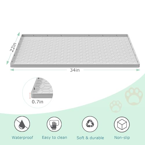 Jacooxi Cat Litter Mat for Litter Box, Silicone Large Cat Litter Trapping Mat - 34x22 in, Waterproof & Non-Slip, Durable & Easy Clean, Light Gray