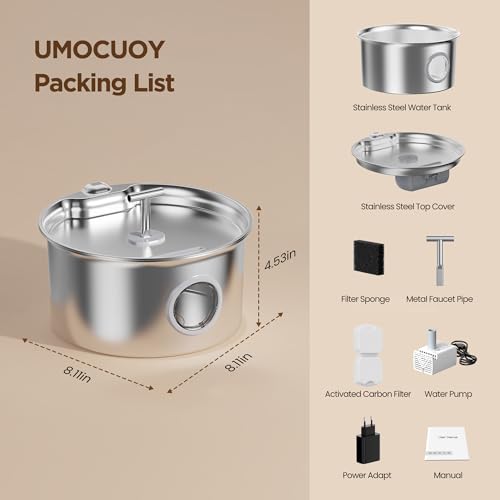 Cat Water Fountain Stainless Steel: 2.6L Cat Fountain for Drinking - Pet Water Fountain for Cats Indoor - Automatic Pet Water Dispenser Bowl - Best Auto Feeding Supplies Gift for Small Dog Large Kitty