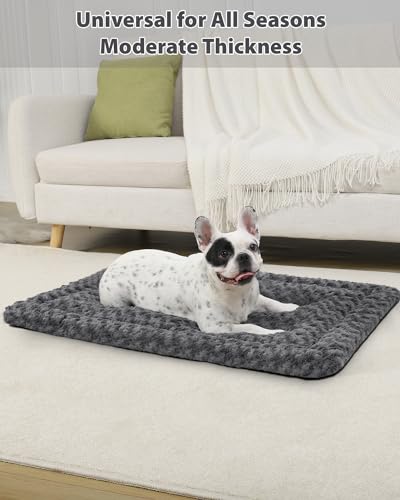 Washable Dog Bed Mat Crate Pad Soft Fluffy Pet Kennel Beds Dog Sleeping Mattress for Large Jumbo Medium Small Dogs, 48 x 30 Inch, Gray