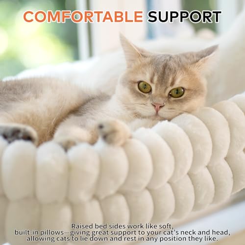 CHEERPALS Cat Window Perch for Indoor Cats Hammock for Window with Reversible Cushion, Foldable Cat Window Bed for Large Cats and Kittens(White,Medium)