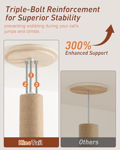 KinoTail Floor to Ceiling Cat Tree for Large Cats, 76-108in Height Adjustable 5-Tier Wood Cat Tower, Cats Activity Center with Plush Hammock & Jute Rope Scratching Posts for Indoor Cats