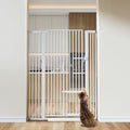 COMOMY 55.1" Extra Tall Pet Gate for Cats, Extra Wide Cat Gate with Adjustable Cat Door, Pressure Mounted Easy Walk Through Pet Gate with Door for Stairs, Doorways, Kitchen(White, 29.5-40.6")