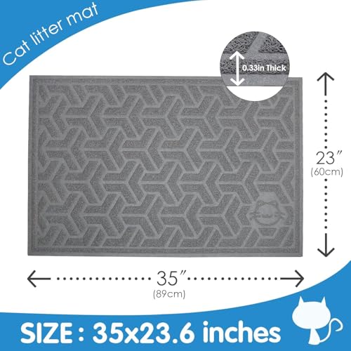 UPSKY Cat Litter Mat, Litter Trapping Mat Soft on Kitty Paws, Large Litter Box Mat 35" x 24" Scatter Control for Indoor Cats Waterproof and Extra Large Pretty Litters Carpet