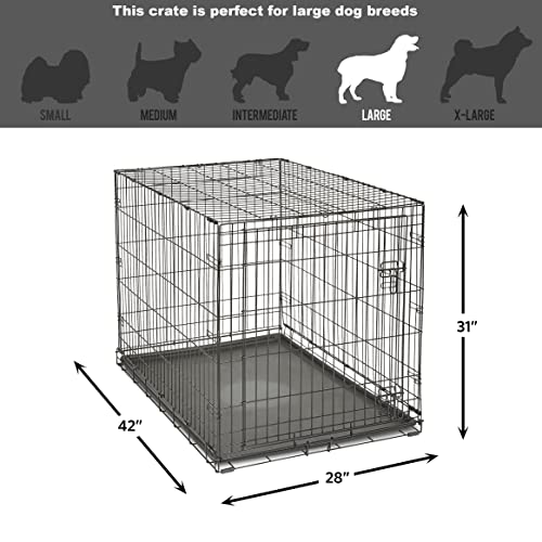 Midwest Homes for Pets 42-Inch New World Crate for Large Breeds, 71-90 lbs, Single Door Folding Dog Crate, Leak-Proof Tray & Secure Latch, Portable, Durable & Easy to Assemble
