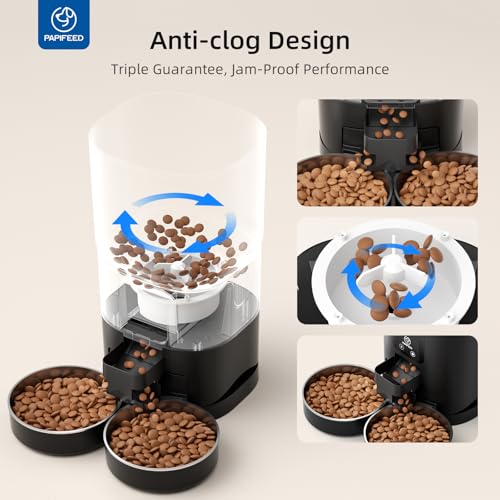 PAPIFEED Automatic Cat Feeder 2 Cats, 2.4G WiFi Cat Food Dispenser with App, 7L Slow Feeder Timed Cat Feeder for Dry Food, 10 Meals/Day, 12 Portions/Meal, Smart Pet Feeder for Small Dog