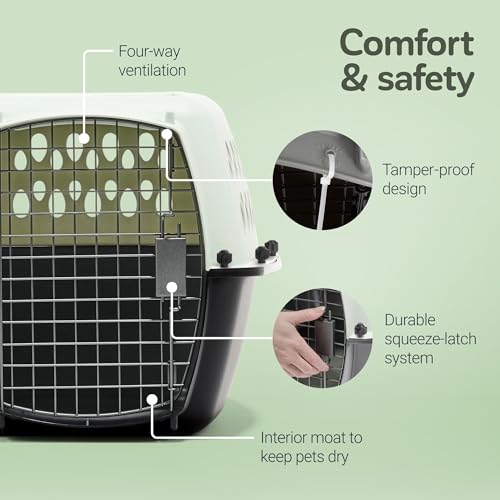 Petmate Pet Porter Fashion Dog Kennel Plastic Crate for Pets 15-20 lbs, Pet Carrier For Home and Travel, Made in USA, 24" L x 14.5" H, Pale Aqua and Black