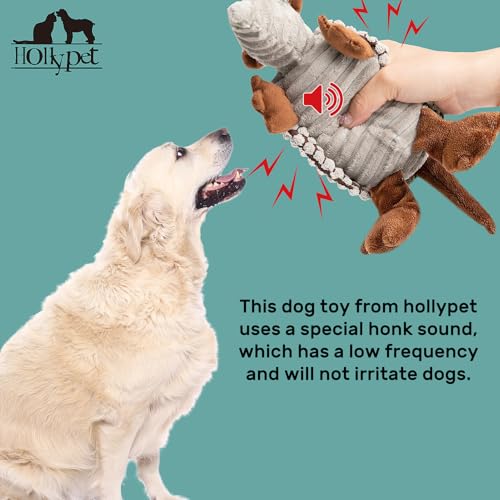 Hollypet Plush Dog Squeaky Toy Stuffed Armadillo Animal Pet Puppy Chew Toys with Clean Teeth for Small Medium Large All Breed Sizes Dogs, Gray, 8 in