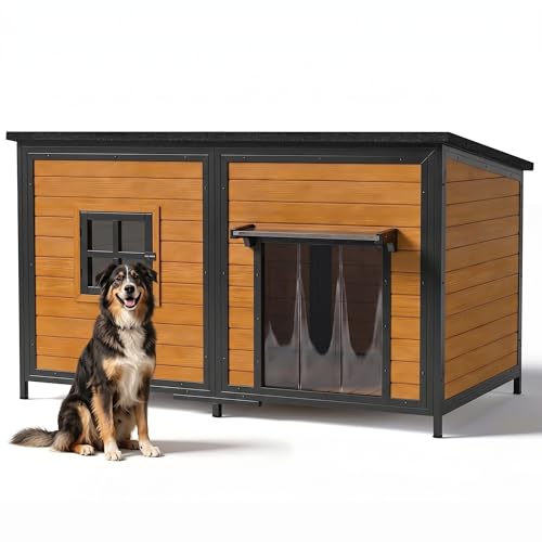 59" Dog House, Extra Large Dog House with Weatherproof Roof for Outdoor Use, Easy to Install and Clean, Anti-Chewing Metal Frame Design for Small Medium Large Dogs