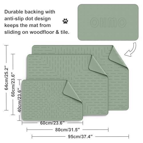 OHMO Cat Litter Mat Large Trapping Mat Premium Silicone Rubber 31.5x23.6 Sage Green, Waterproof and BPA Free Kitty Litter Box Mat, Easy to Clean and Keeps The Floor Tidy