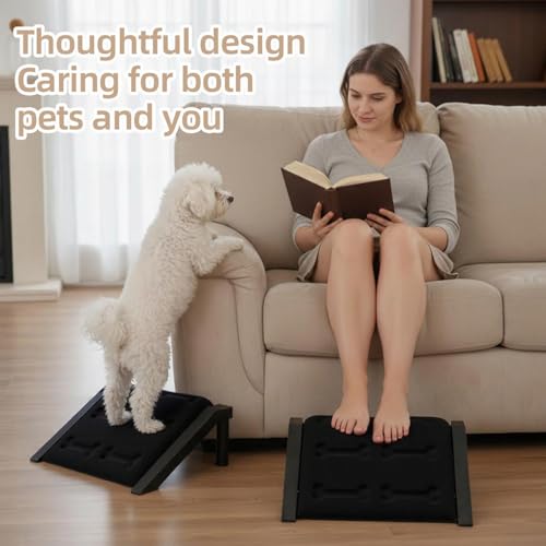 Dog Ramp for Stairs, Heavy Duty Metal Frame Non-Slip Pet Ramp with Sponge Padding Surface, 200 lbs Capacity, Safe Climbing for Small, Senior & Short-Legged Dogs (Bone-2 Pack)