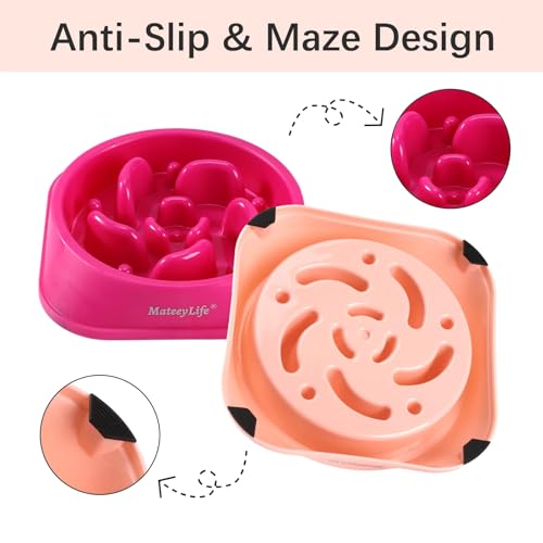 MateeyLife Slow Feeder Dog Bowls 2PCS, Anti-Choking Puzzle Dog Food Bowls, Anti-Slip Interactive Feeding Slow Down Eating, Bloat Stop Maze Dishes for Medium Breeds Pink&Purple