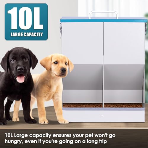 KHEARPSL Automatic Cat Feeder for 2 Cat, 42cups/10L Automatic Pet Feeder for Dogs and Cats, Multiple Cats Feeder Outdoor Large Capacity Galvanized Steel Gravity Pet Dog Dry Food Dispenser (10L)