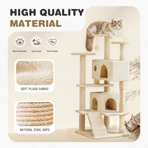 Aidoly Cat Tree 54 Inch, Multi-Level Cat Tower with Condo, Perches, Sisal Scratching Posts and Climbing Ladder, Pet Play Toy Balls House for Indoor Cats