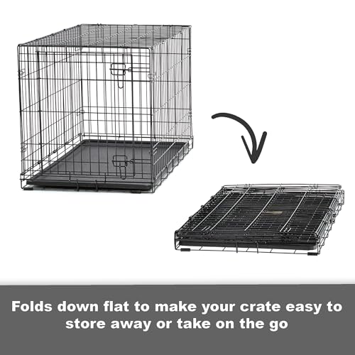 Midwest Homes for Pets 30-Inch New World Crate for Medium Breeds, 21-40 lbs, Double Door Folding Dog Crate, Leak-Proof Tray & Secure Latches, Portable, Durable & Easy to Assemble