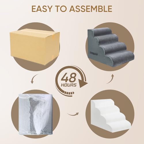 PAWSCRAT Pet Stairs for Dogs 4-Step, 19.6" H Pet Stairs for High Bed, Couch Sofa & Chair, 30D Material Soft Foam Dog Steps with Non-Slip Bottom Surface Removable Washable Cover, Grey
