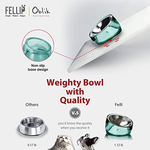 Felli Oblik Elevated Cat Bowl Removable Stainless Steel Wide Dish for Dry Wet Food Feeding & Dishwasher Clean, Slanted Whisker Fatigue Friendly Metal Plate (Classic, 0.5 Cups Shallow Dish)