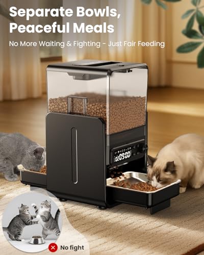 CityFlee Automatic Cat Feeder for 2 Cats, 5L/20 Cups Food Dispenser with Adjustable Raised Double Bowls, Detachable Control Panel, Timed Cat and Dogs Feeder for Dry Food, Dual Power Supply