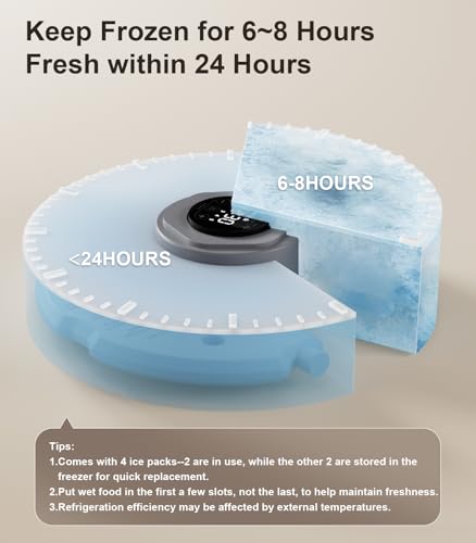 Casfuy Automatic Cat Feeder Cordless - Automatic Cat Food Dispenser for Wet Moist Food with 4 Ice Packs Rechargeable Auto Feeder for Cats Small Dogs with Programmable Timer Low Battery Indicator
