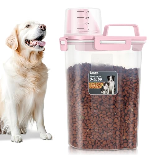 ODOMU Dog Cat Food Storage Container, Pet Food Container Airtight with Large Spout & Cup, BPA-Free Plastic Food Dispenser for Pet Food, Bird Seed, Rice, Flour - Pink 2.5-5lb (1 pack)