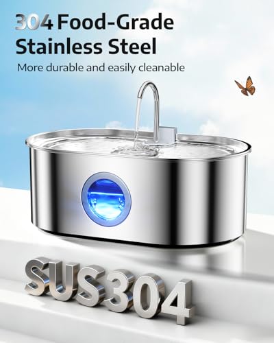 4.2Gal Dog Water Fountain for Large Dogs, 16L Stainless Steel Dog Fountain Water Bowl with Multi-Filtration & Deeper Drinking Tray, Extra Large Pet Water Fountain with Water Window & LED, Ultra-Quiet